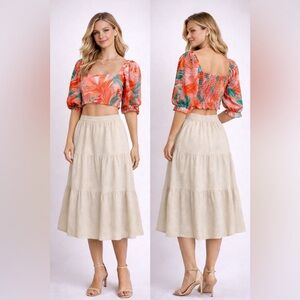 GB Tropical Print Puff Sleeve Crop Top Size Small